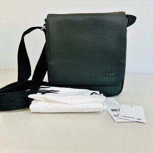 NEW LACOSTE FLAP CROSSOVER BAG PVC BLACK WITH DUST BAG